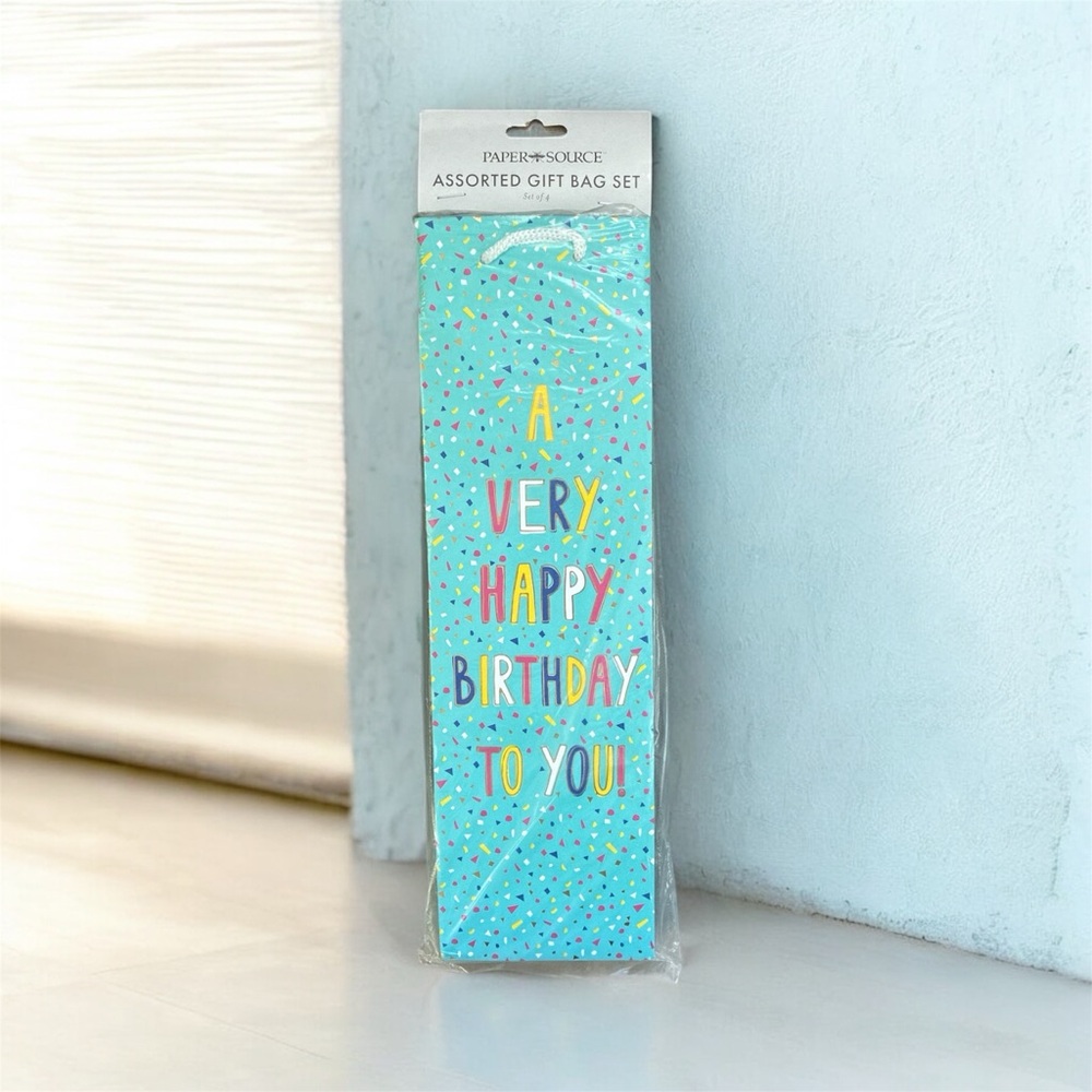 Paper Source Birthday Blue Confetti Wine Gift Bag Set 4 4x4x13.5 NWT